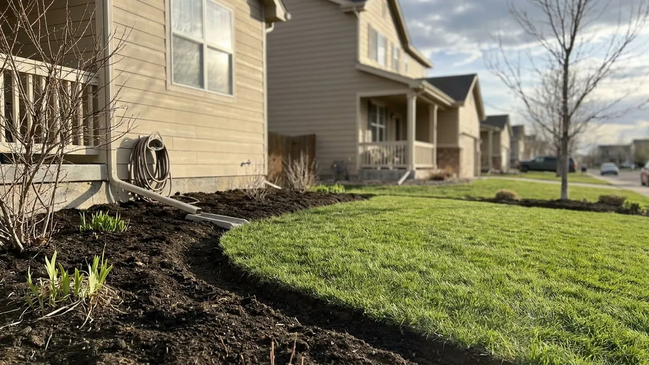 Spring cleanup: beds cleared and lawn raked clean