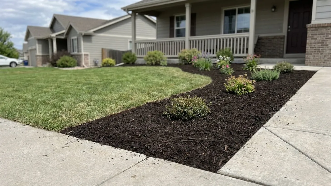 Fresh mulch bed with a crisp cut edge